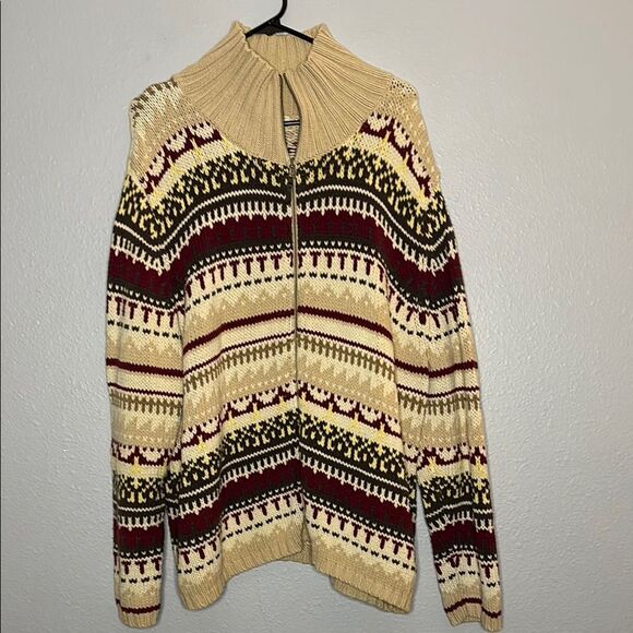 Great Northwest Knit Green Red Cream Full Zip Sweater Size 3X - Picture 1 of 9